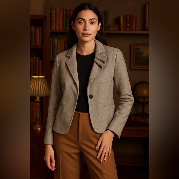 🆕 Anthropologie Elevenses Wool Blend Ruffle Collar Blazer Jacket - Picture 1 of 9